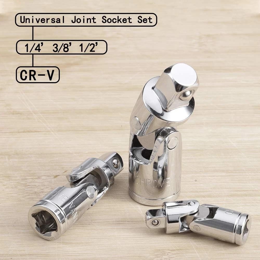 3pcs Universal Joint Socket Set, Chrome Vanadium Steel Swivel Socket Adapter …
