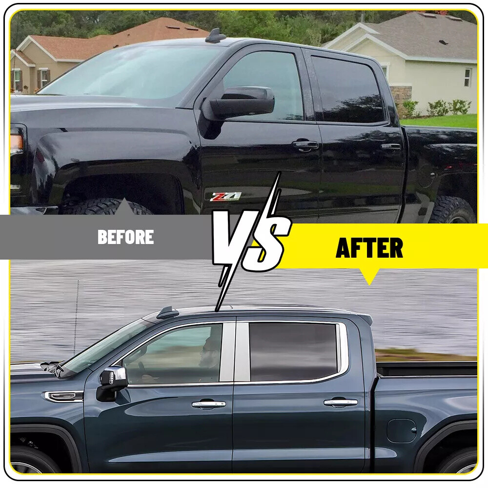 6x Chrome Pillar Posts Window Trim For 2019-2024 CHEVY Silverado GMC Sierra 1500