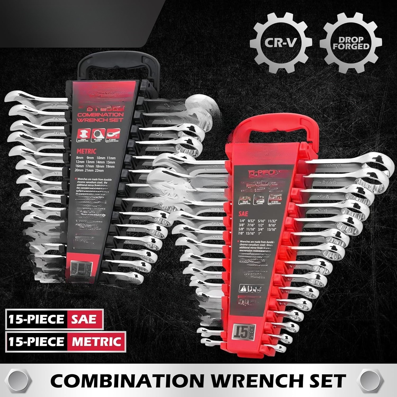 30-Piece Combination Wrench Set – Open-End Wrench Set with Storage Case