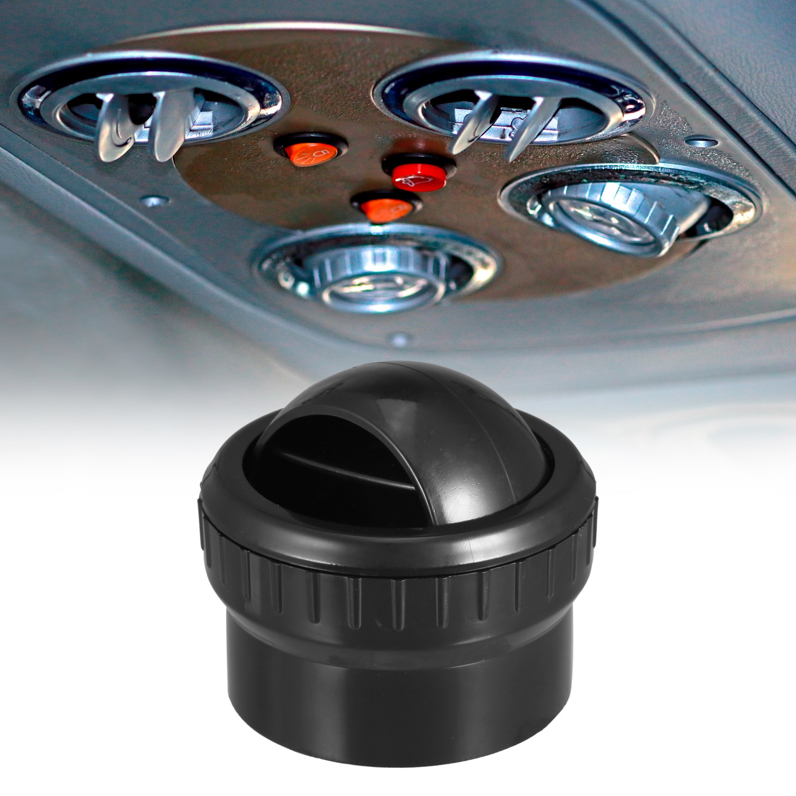 60mm Round AC Air Outlet Vent Louvered Dashboard Knob for RV Boat Yacht Black