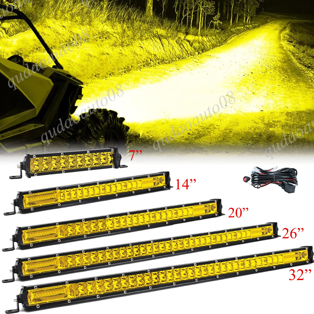 Yellow 7″14″20″26″32″ LED Light Bar Spot Flood OFFROAD UTE ATV 4X4 4WD SUV UTV