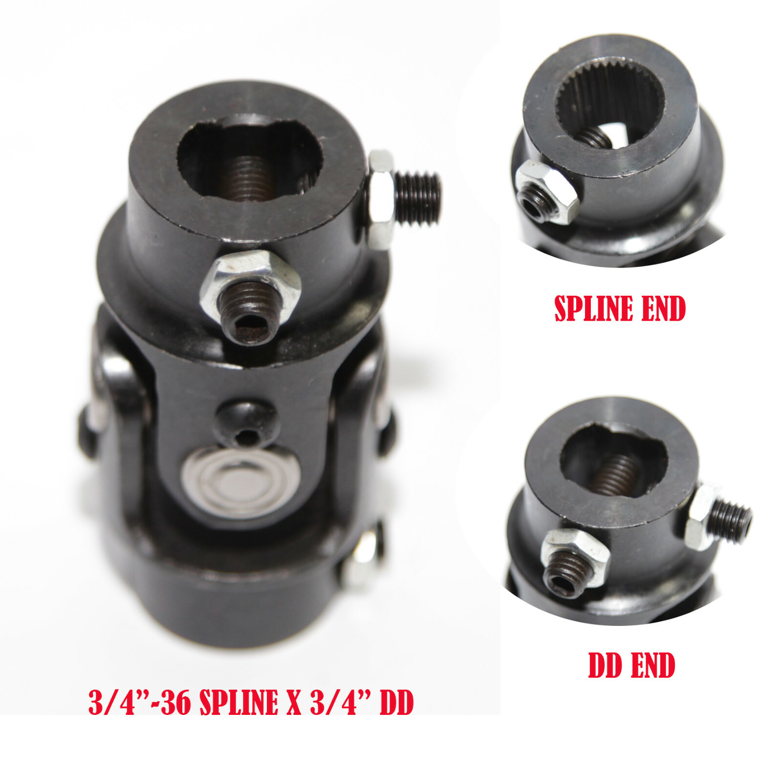 3/4″-36 Spline X 3/4″ DD Single Steering Shaft Universal U-Joint BLACK