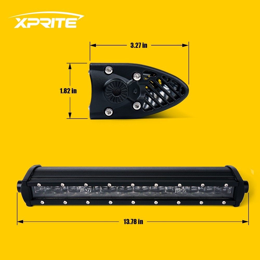 Xprite 72W 14″ Philips LED Work Light Bar Amber Backlight Offroad Driving Lamp