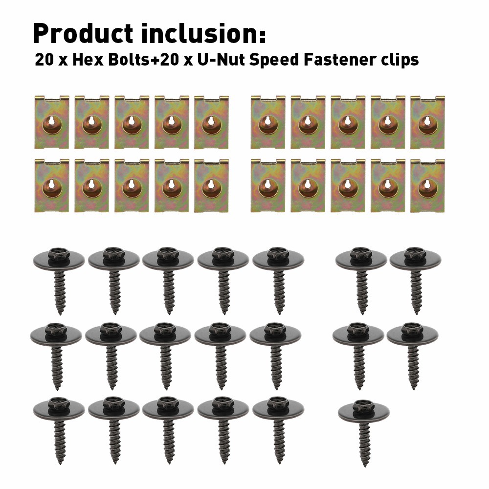 U-Clip Nuts and Bolts Set 40 PCS Metal Speed Fastener Clips + Mounting NEW