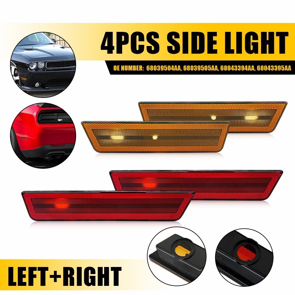 Front&Rear Lens Side Marker Lights Covers Kit For 2008-2014 Dodge Challenger