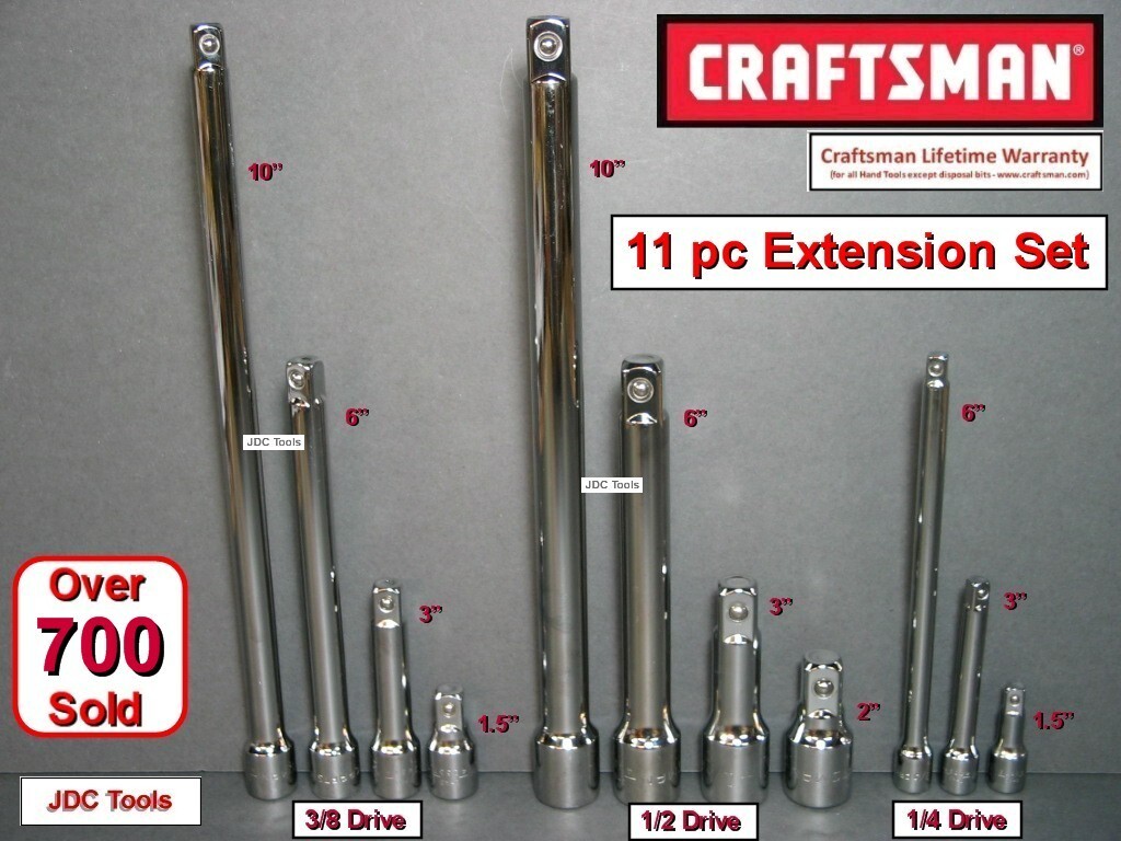 CRAFTSMAN HAND TOOLS 11 PC 1/4 3/8 1/2 RATCHET WRENCH SOCKET EXTENSION SET