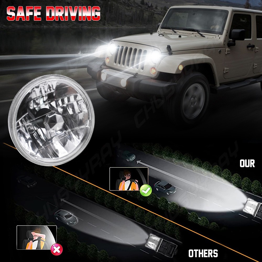 Pair 7″ Inch Round LED Headlights High Low Beam For Jeep Wrangler TJ 1997-2006