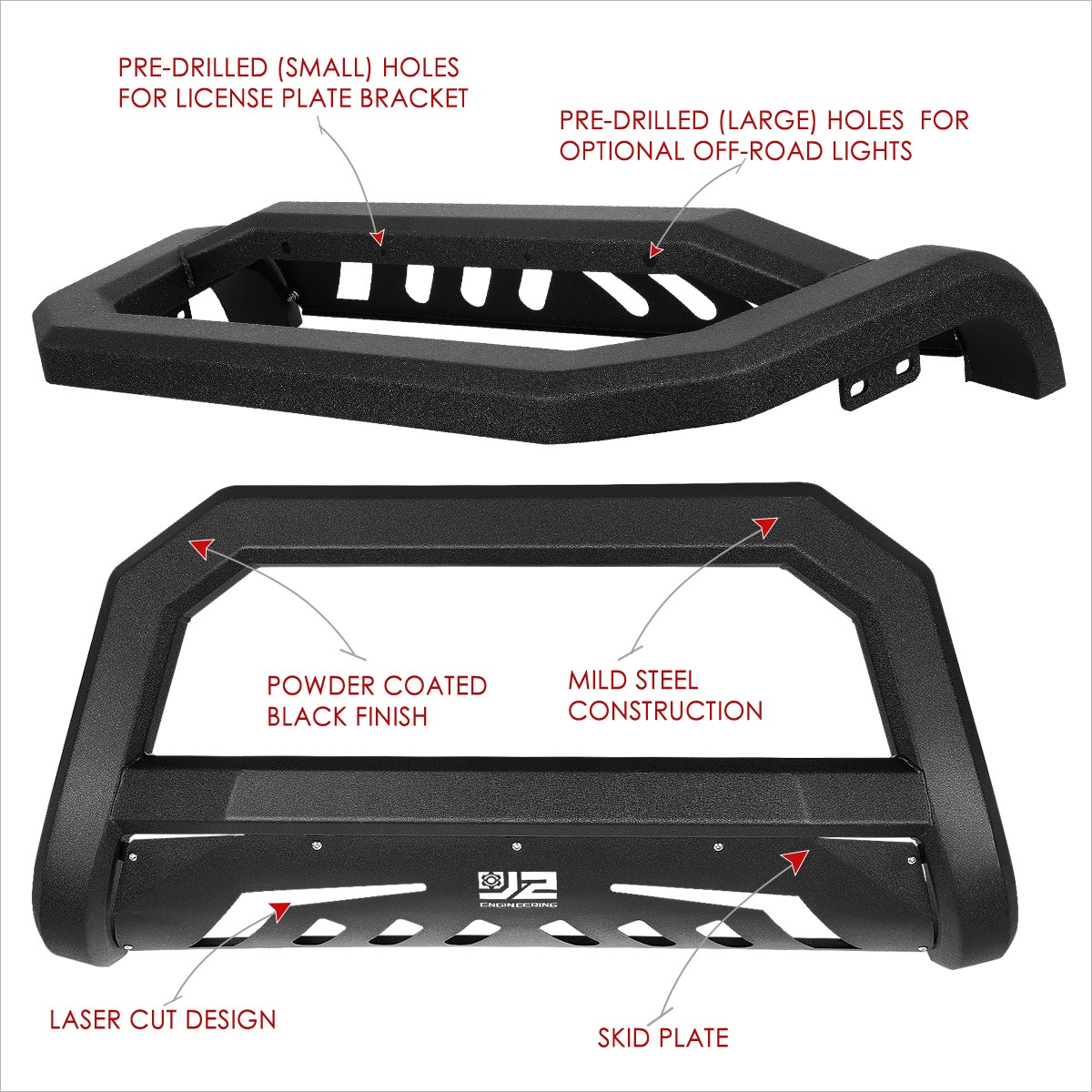 J2 Black Bull Bar Bumper Grille Guard for 99-04 F250-F550 Super Duty/Excursion