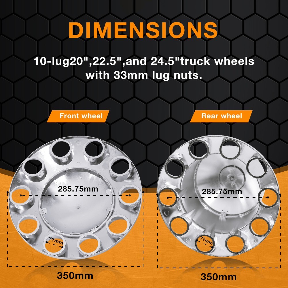 Chrome 33mm Cylinder Hub Cover Front & Rear for Semi Truck Wheel Kit Axle Cover