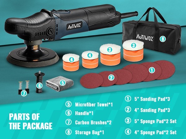 AUTIWOZ W04 Car Buffer Polisher Rotary 4-Inch/5-Inch Polishing Machine 6 Speeds