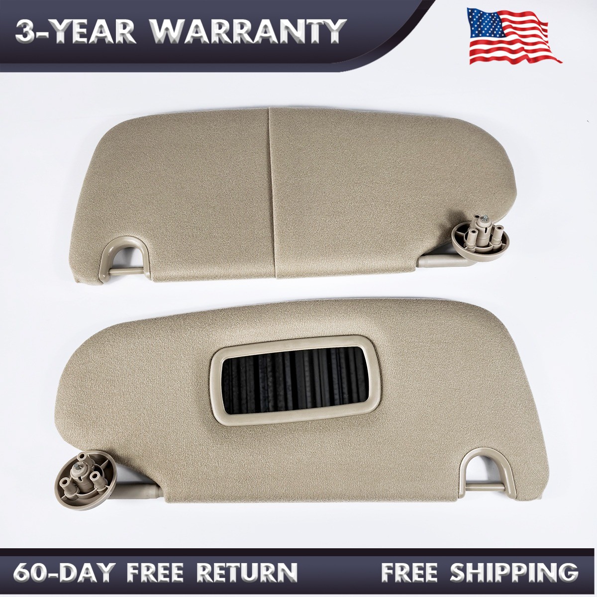 1Pair Sun Visor Set Left & Right For 2002-2009 Dodge Ram 1500 2500 3500 Beige
