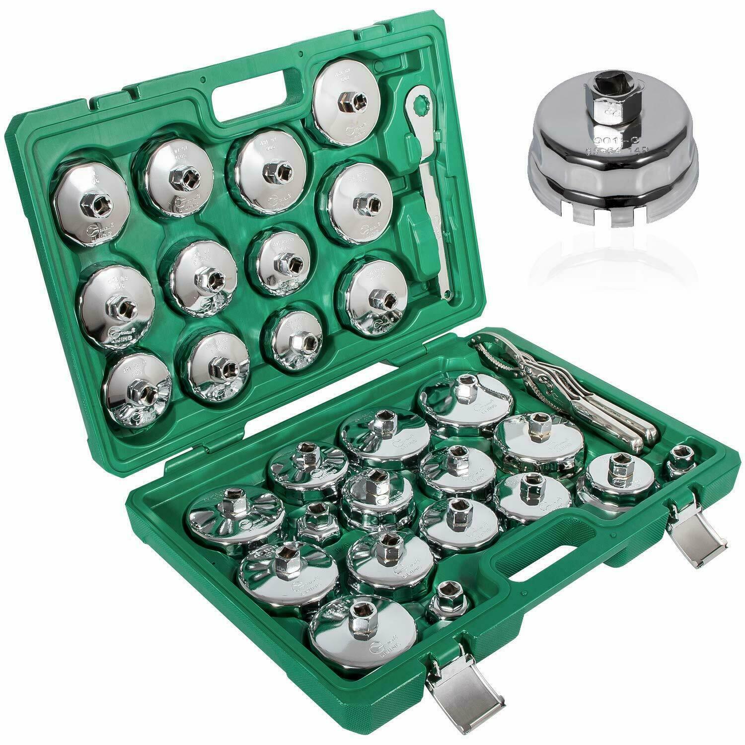 1/2″ Dr Oil Filter Socket Cup Type Set & Adjustable Cap Wrench Removal Tool 31PC