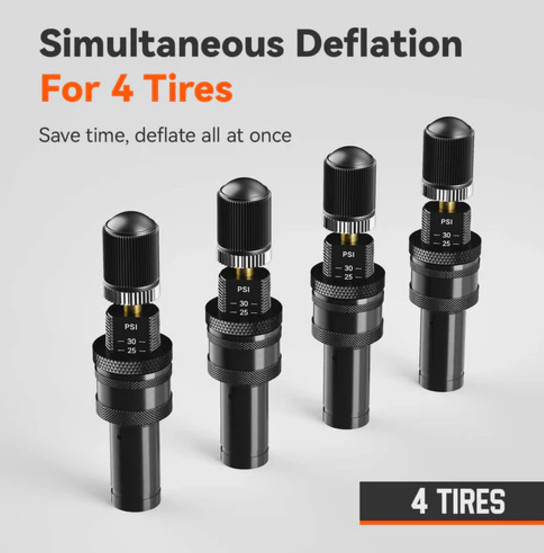 WOLFBOX Adjustable Auto-Stop Tire Deflator Valve Kit 4 PCS Tyre Air Down Tool