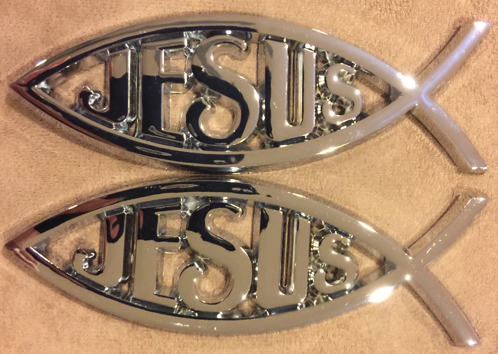 2PC JESUS Fish Car Chrome 3D Plastic ABS Emblem Religious Christian Fish Symbol