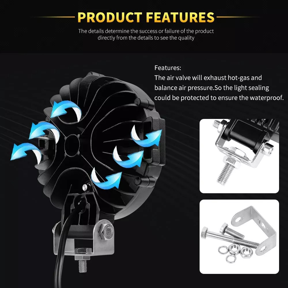6” Round LED Work Light Bar Spot Offroad Truck SUV ATV Driving Bumper Fog Pods