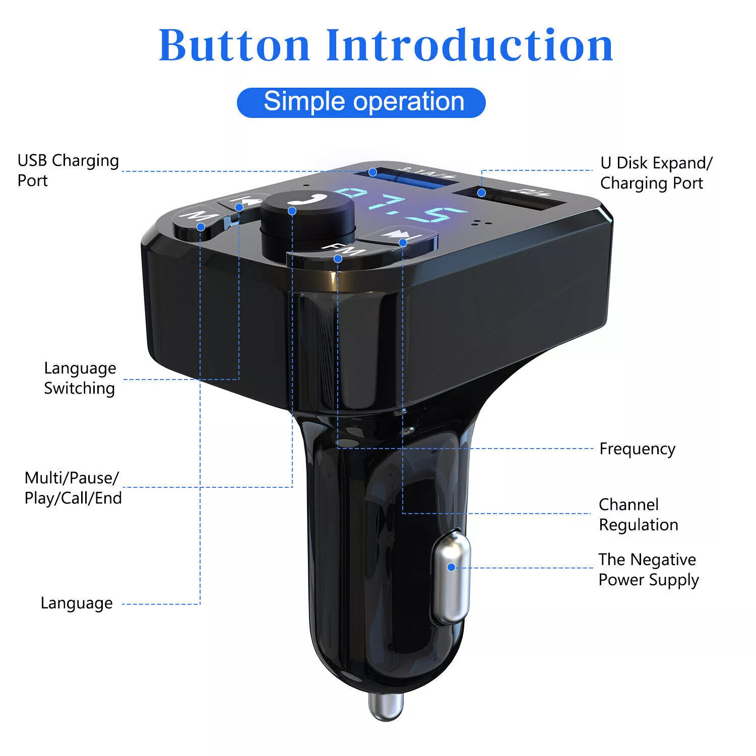 Car Bluetooth 5.0 Wireless FM Transmitter Adapter 2USB PD Charger AUX Hands-Free