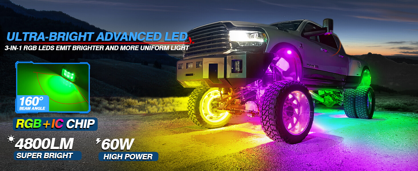 MICTUNING C2 Max RGB-IC LED Rock Lights Kit – 12 Pods Dream Color Chasing Lights