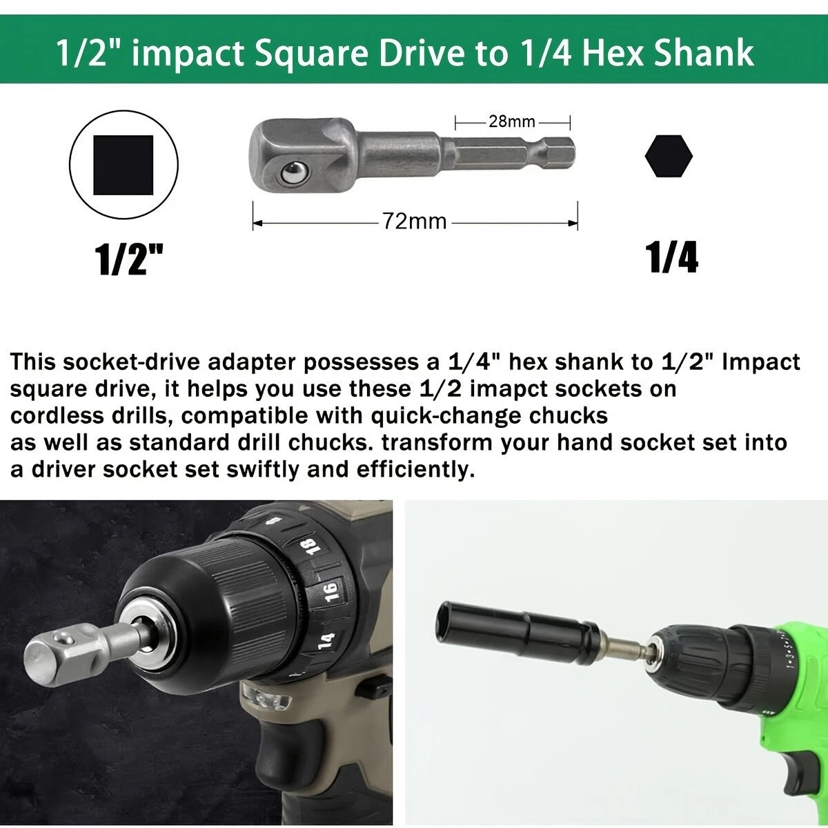 20PCS 1/2”Deep Impact Sockets Set Drive Metric 8mm-32mm Deep 6-Point Set w/case