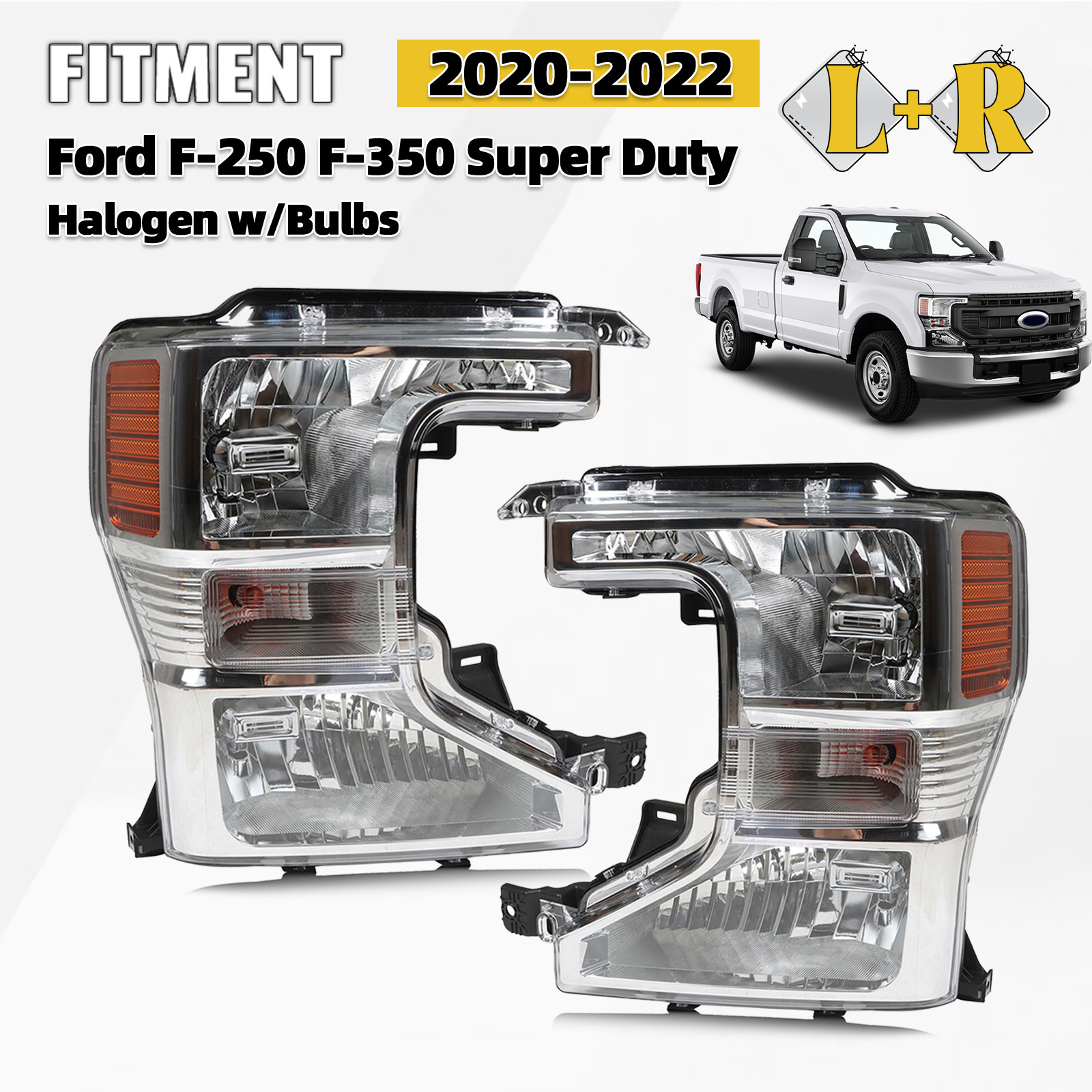 Halogen Headlight For 2020 2021 2022 Ford F250 F350 SuperDuty w/Bulb Left+Right