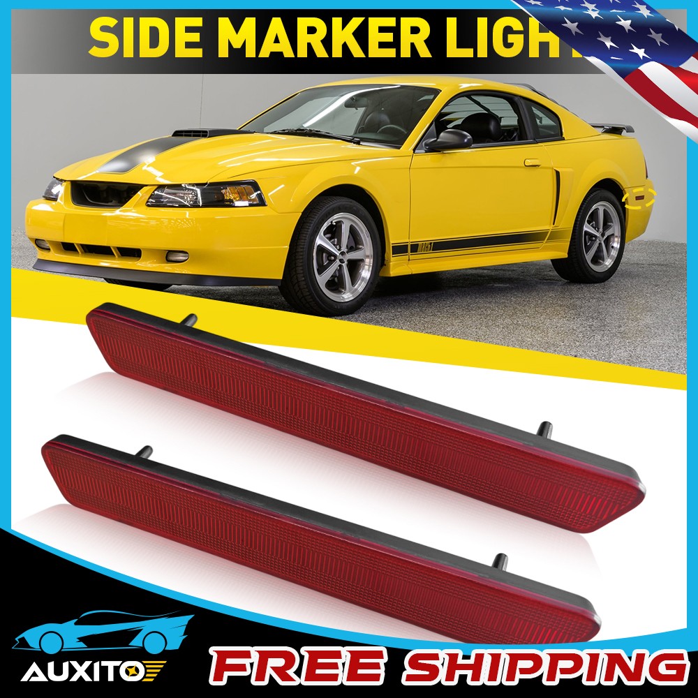Fit 99-04 Mustang Ford XR3Z-15A448-AA Red Rear Bumper Marker Side Reflectors Kit