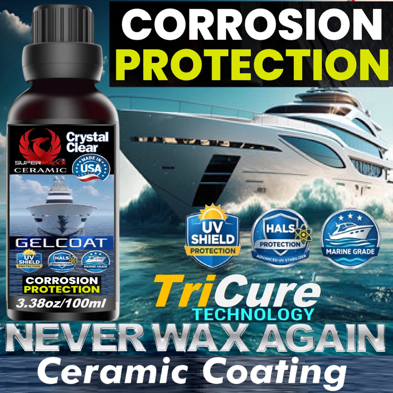 MARINE GRADE CERAMIC COATING FOR GEL COAT SALT STAINS UV PROTECTION – ‘100ML