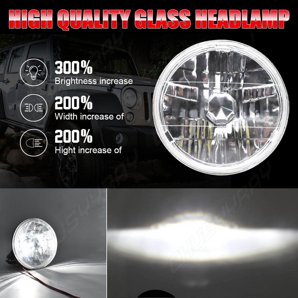 Pair 7″ Inch Round LED Headlights High Low Beam For Jeep Wrangler TJ 1997-2006