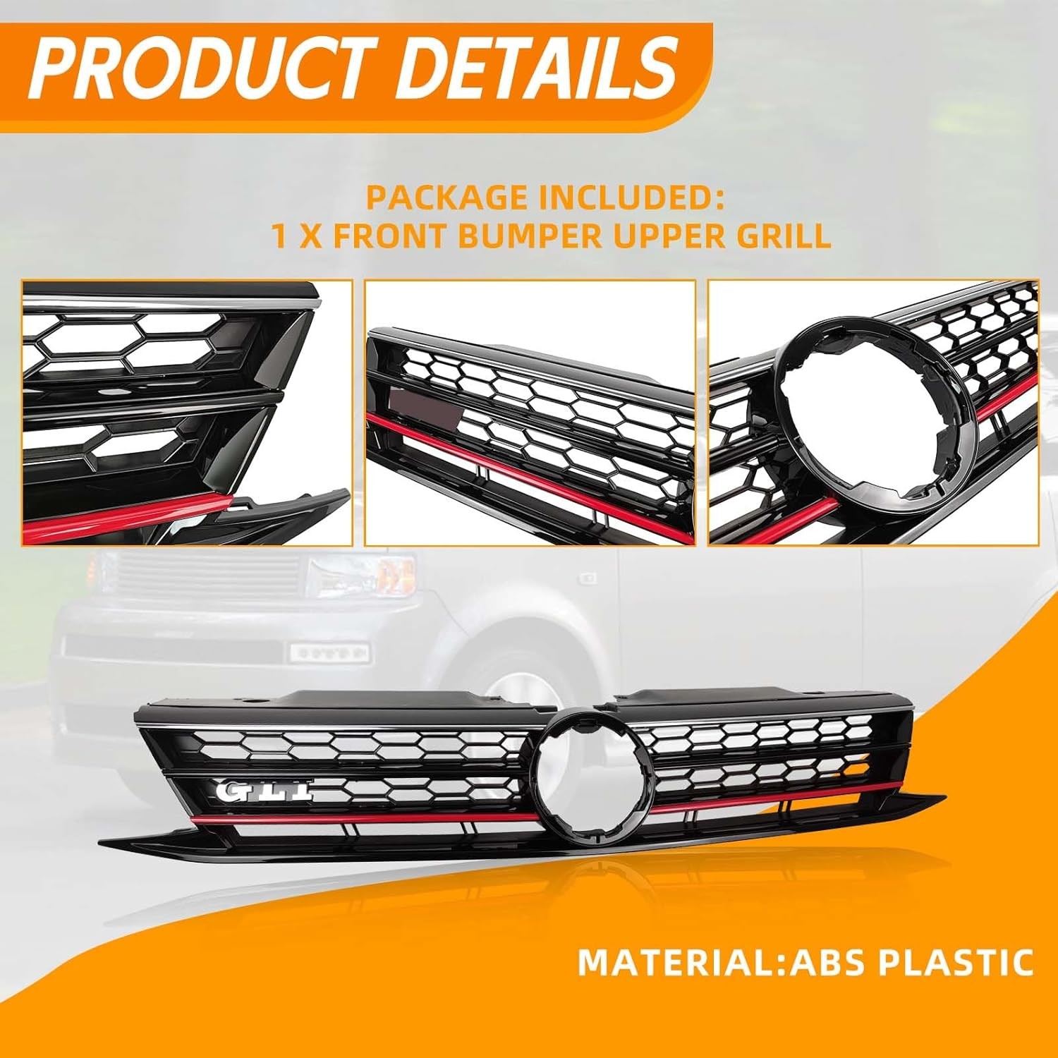 YLT AUTO Fit 2015-2018 For Volkswagen Jetta, Honeycomb Red Trim grille