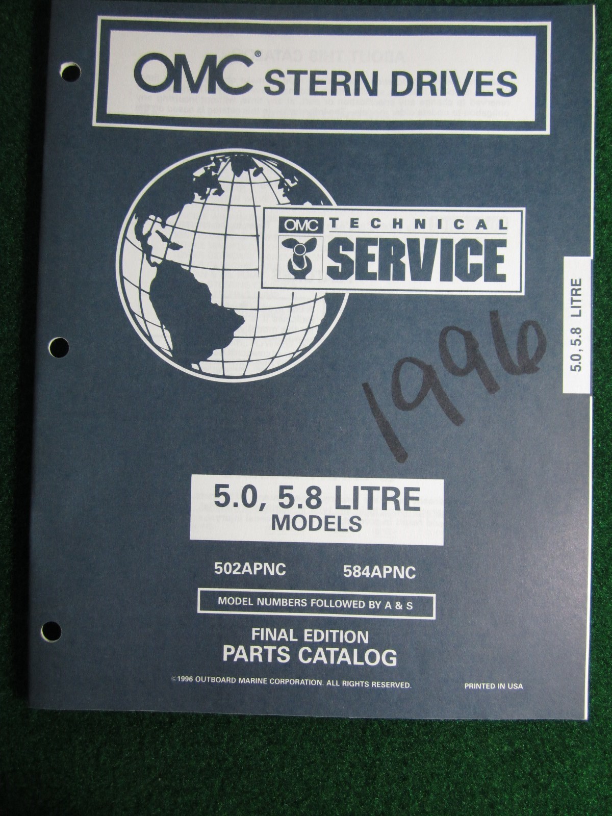 1996 OMC Stern Drive Parts Catalog Manual 5.0L 5.8L 502APNC 584APNC