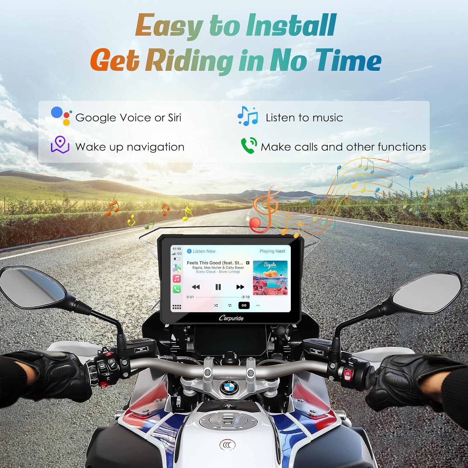 Carpuride W702B Wireless Carplay Android Auto Waterproof Screen GPS For BMW Moto