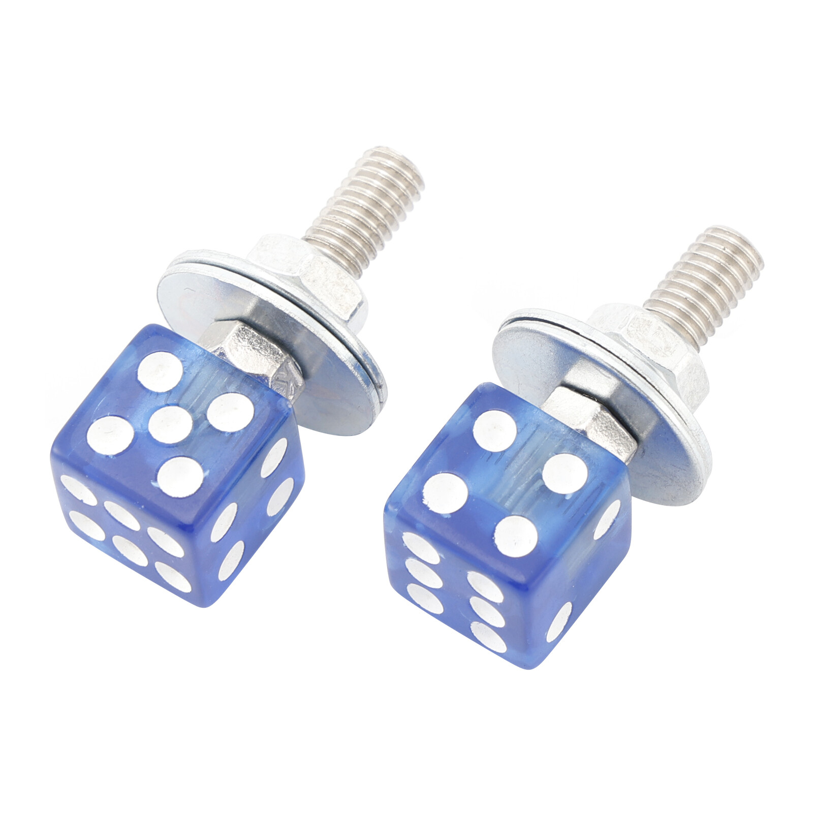 2x Motorcycle Bike Plastic Blue Dice License Plate Bolt On Screw On Frame Nut