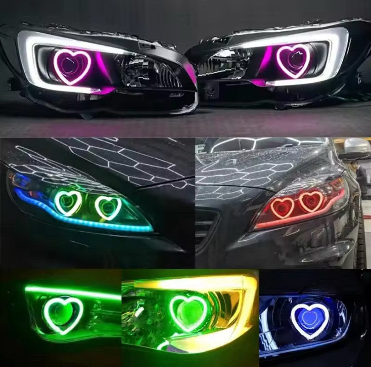 Heart Shaped Multicolor SRGB LED Angel Eye Halos Headlight APP Bluetooth DRL