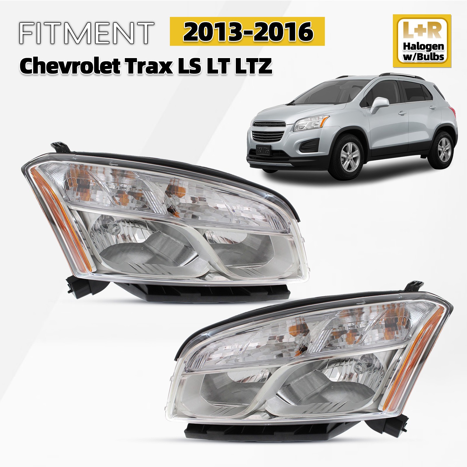 Halogen Headlight For 2013-2016 Chevrolet Trax LS W/ Blub Driver+Passenger Pair