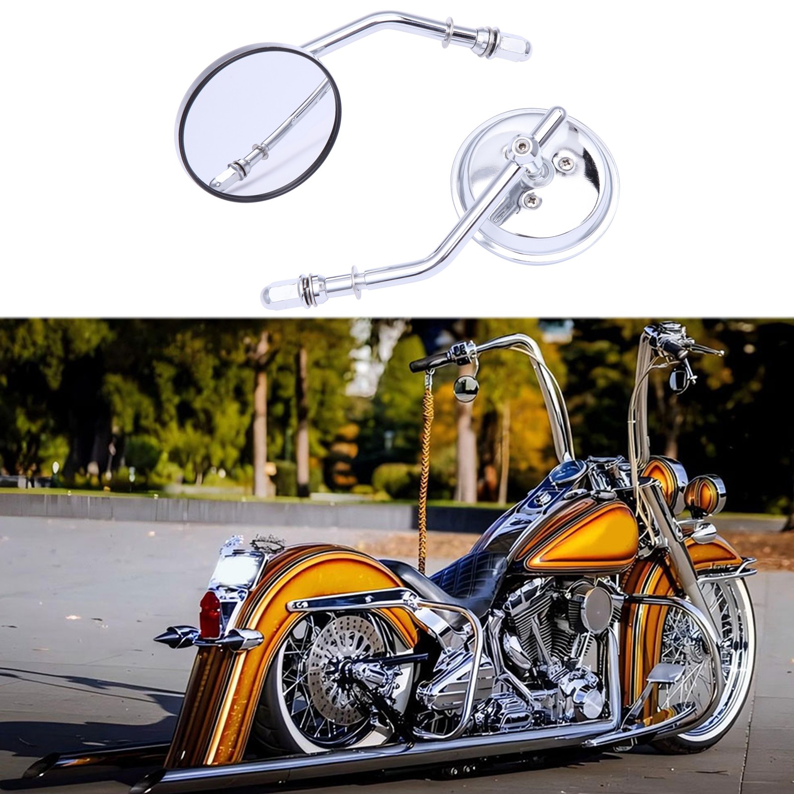 Chrome Round Motorcycle Rearview Mirrors For Harley Softail Deluxe Dyna Custom