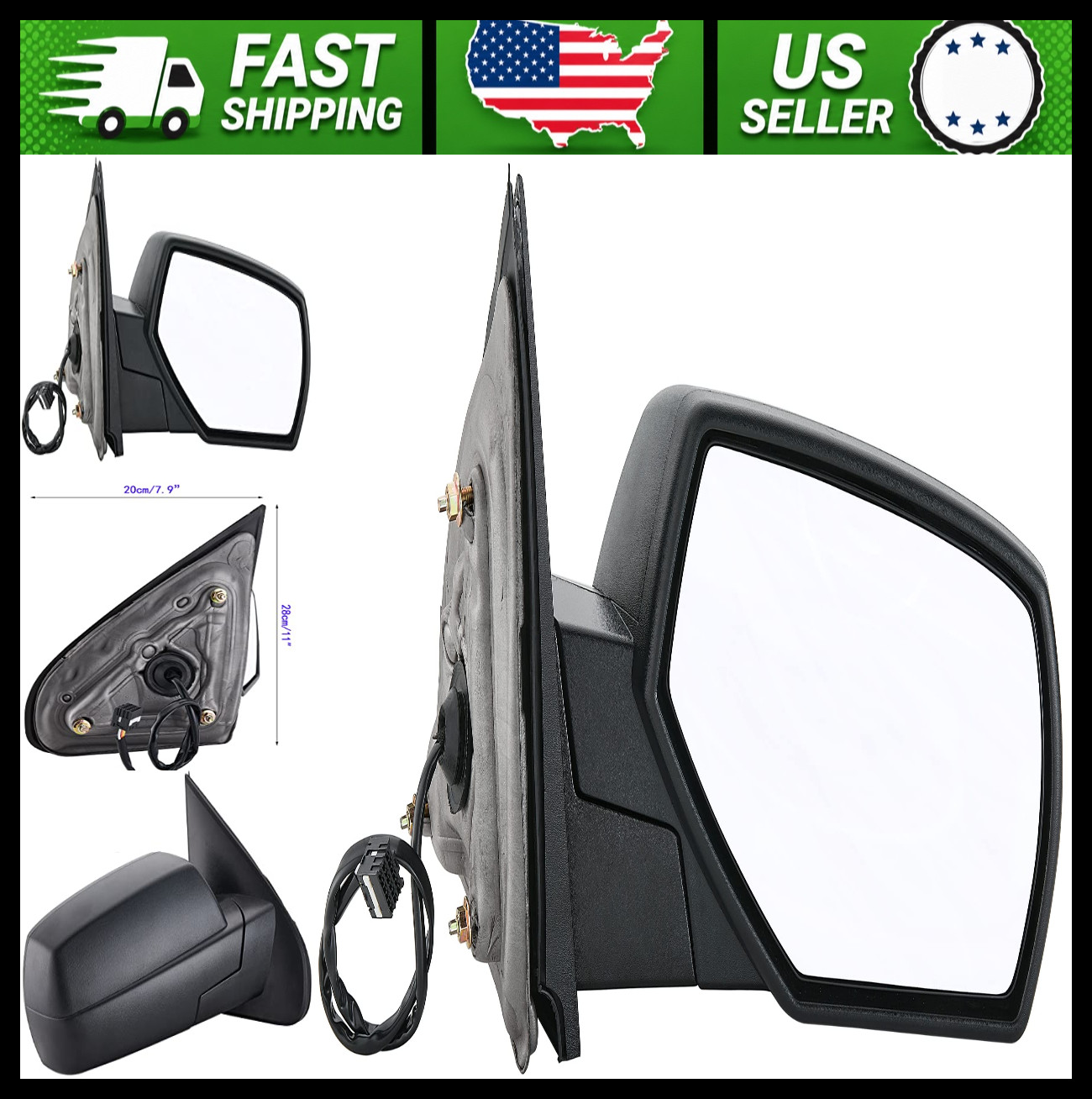 Chevy Silverado GMC Sierra Right Side Mirror Power Heated Manual Fold Black