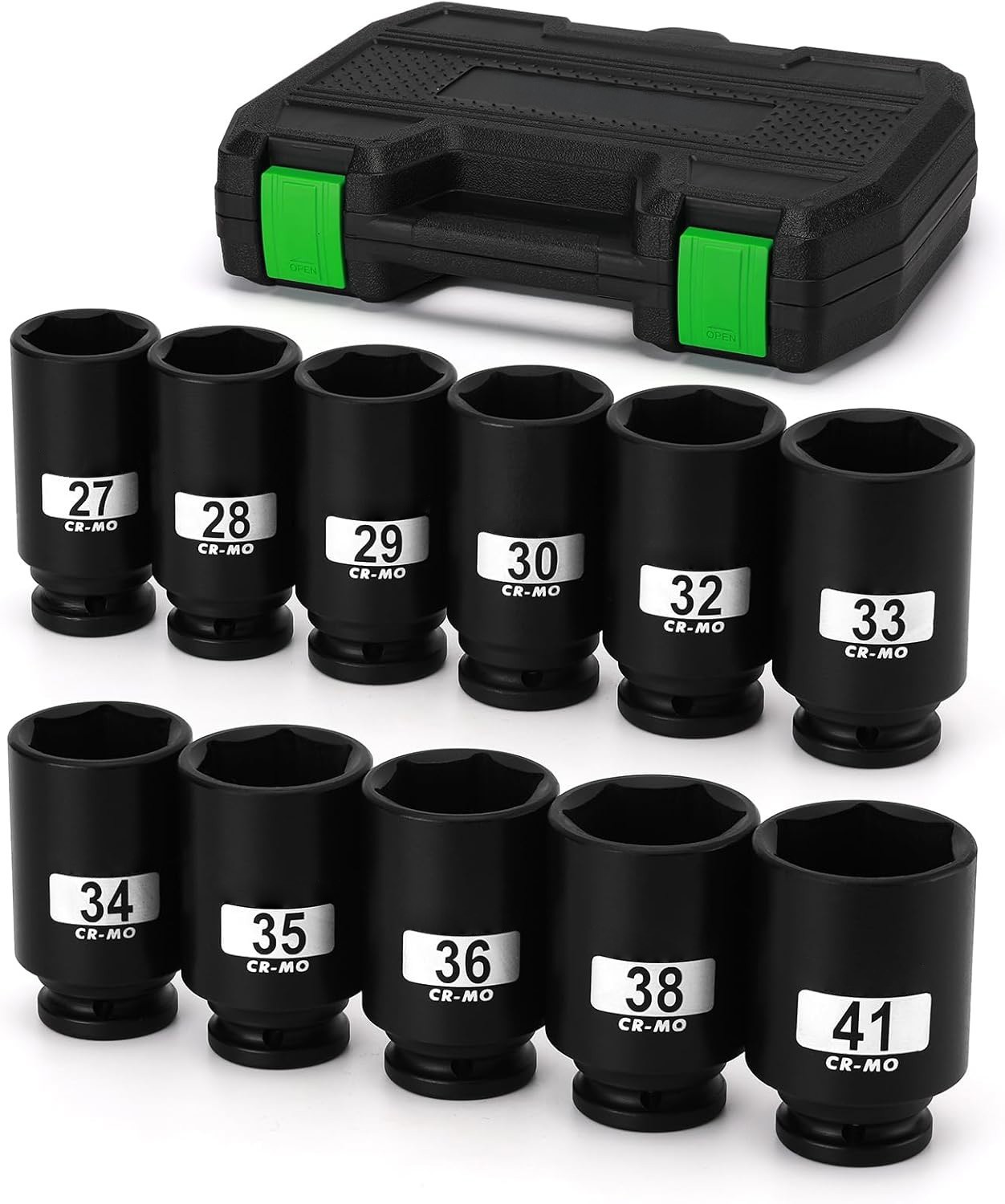 1/2″ Drive Deep 6-Point Impact Socket Set,11 PCS Metric Spindle Axle Nut Sockets