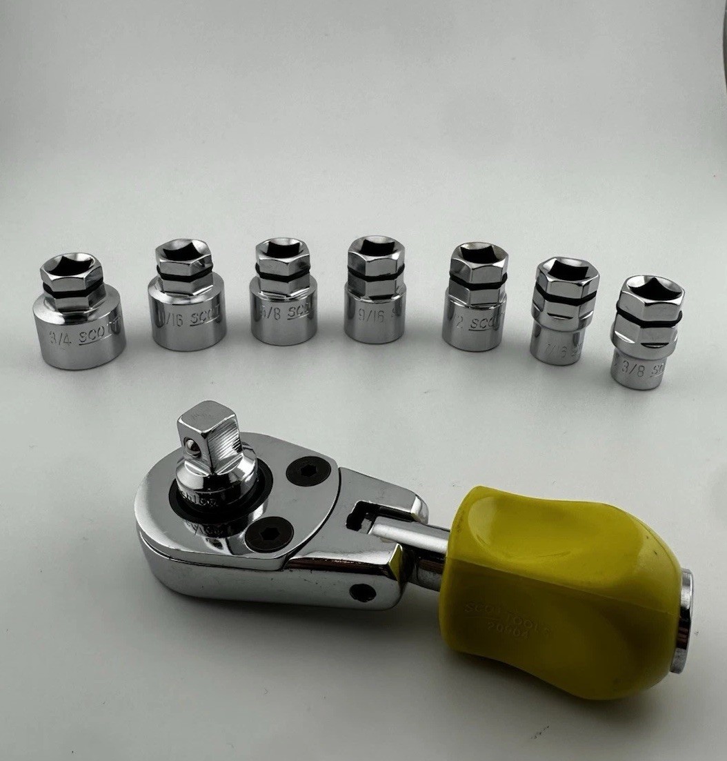 9 Piece 3/8 Inch Drive Nano Low Profile SAE Socket Set. Includes Ratchet.Chrome