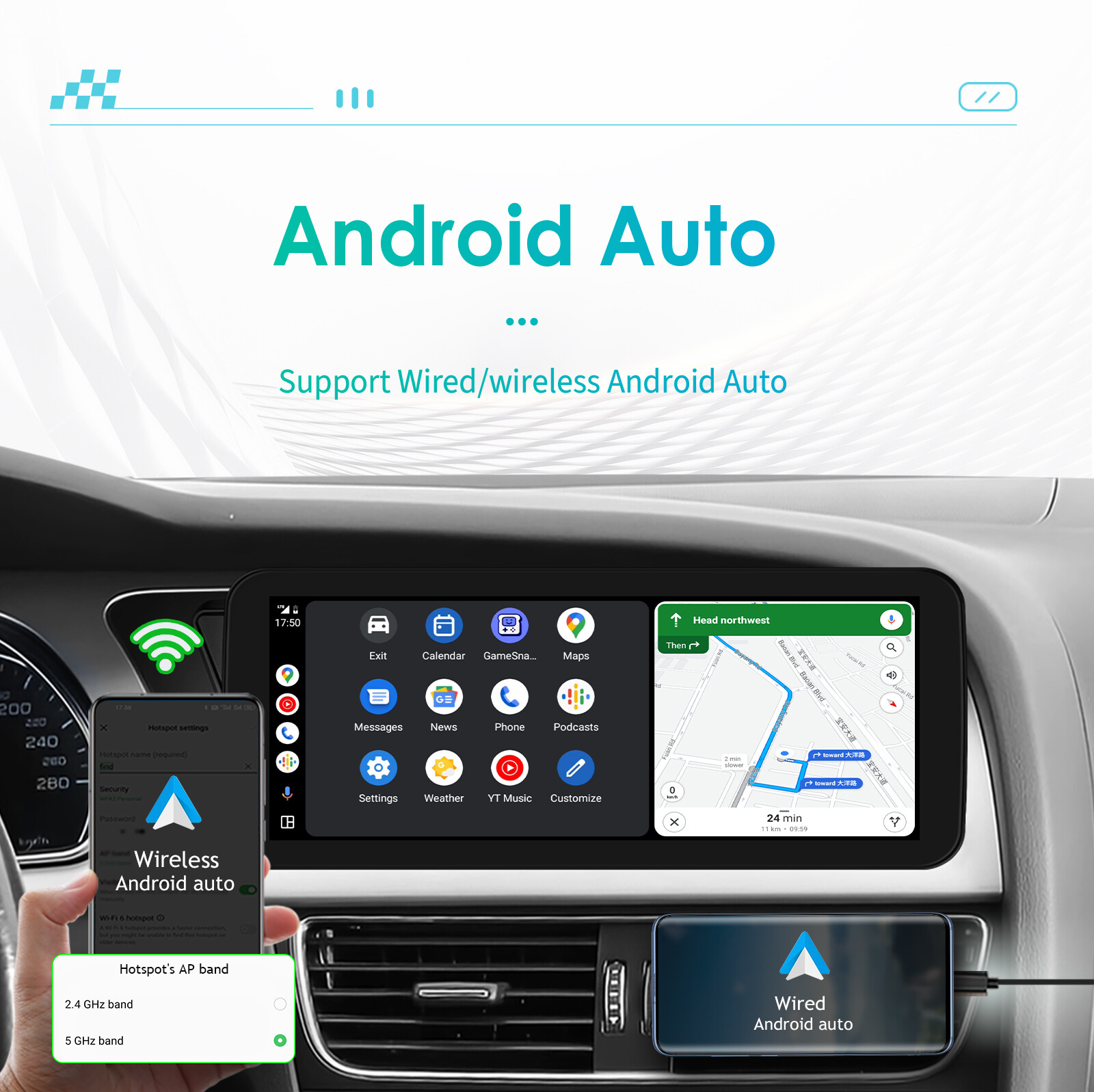 8Core Android 14 Carplay Car Stereo Radio DSP For Audi A4 A5 B8 S4 S5 2009-2016