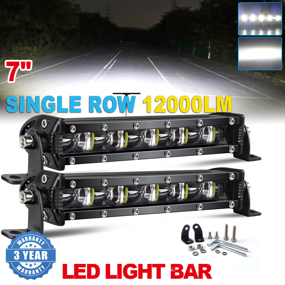 2pcs 6D 12000LM 8inch Single Row LED Work Light Bar Spot Flood for ATV UTE 7″