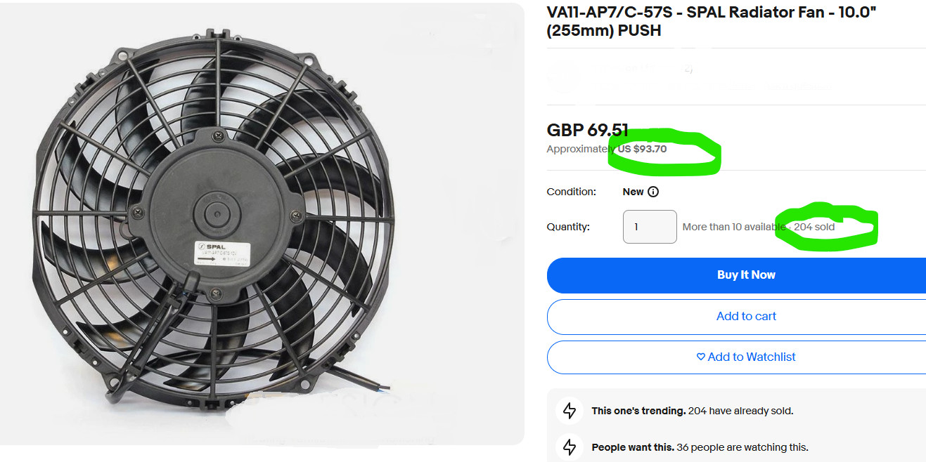 VA11-AP7/C-57S 10in Pusher Fan Curved Blade 797 CFM SPAL 30100320 Italy NEW