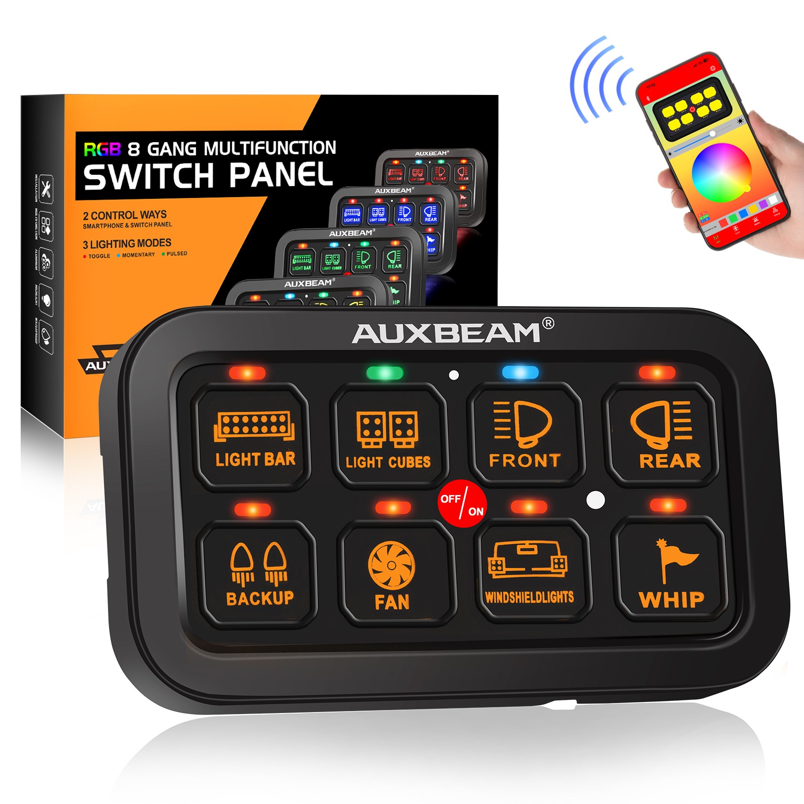 AUXBEAM Multifunction 8 Gang AR-800 Switch Panel RGB w/ APP Controller for Dodge