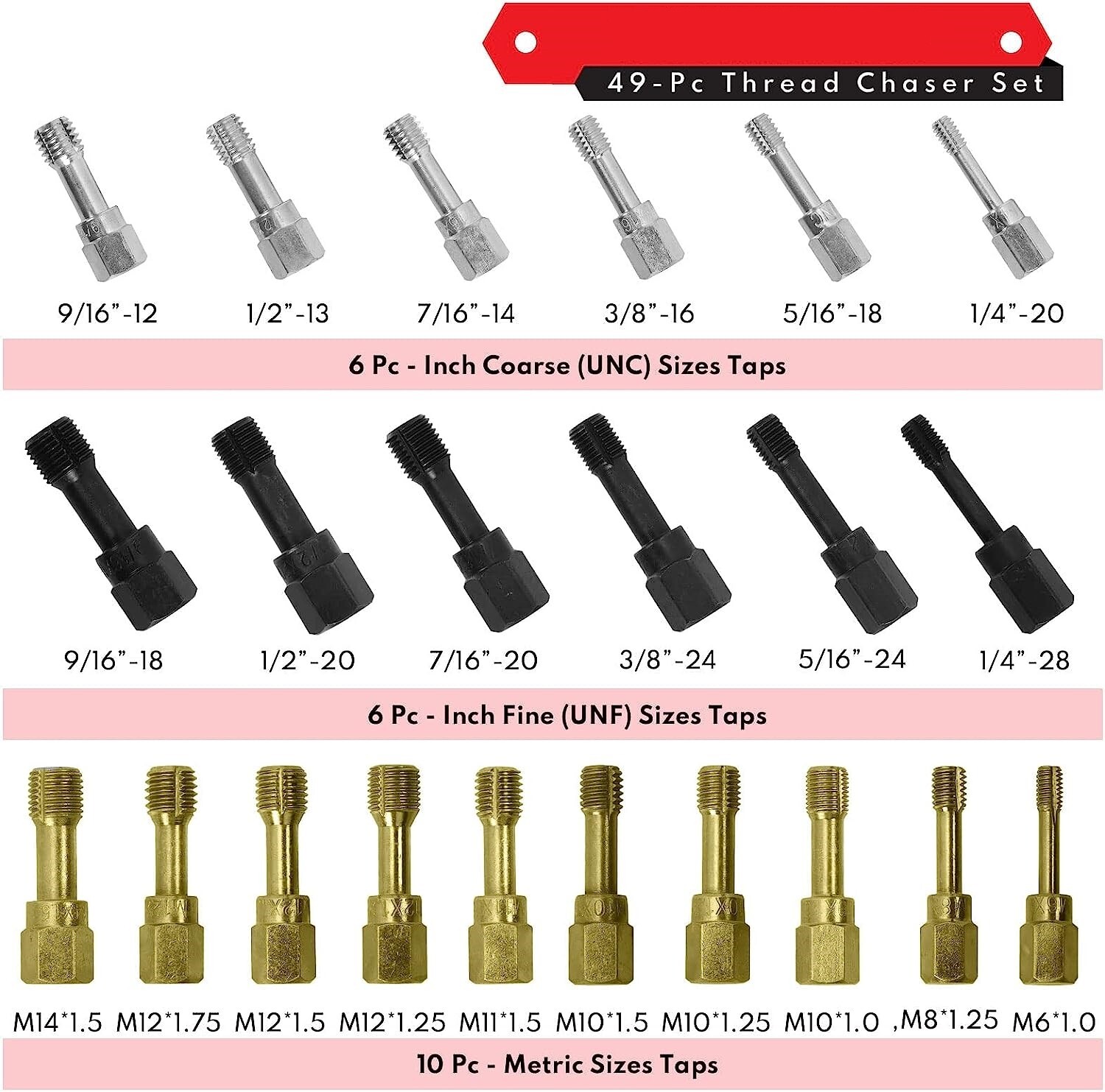 49PC Thread Repair UNC UNF Metric Thread Chaser Restorer Kit with Tap Dies