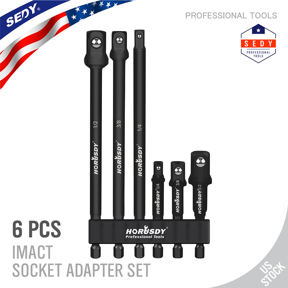 6 pc 6″ & 3″ Impact Grade Socket Adapter Set 1/4″ 3/8″ 1/2″ Drive 1/4″ Hex Shank