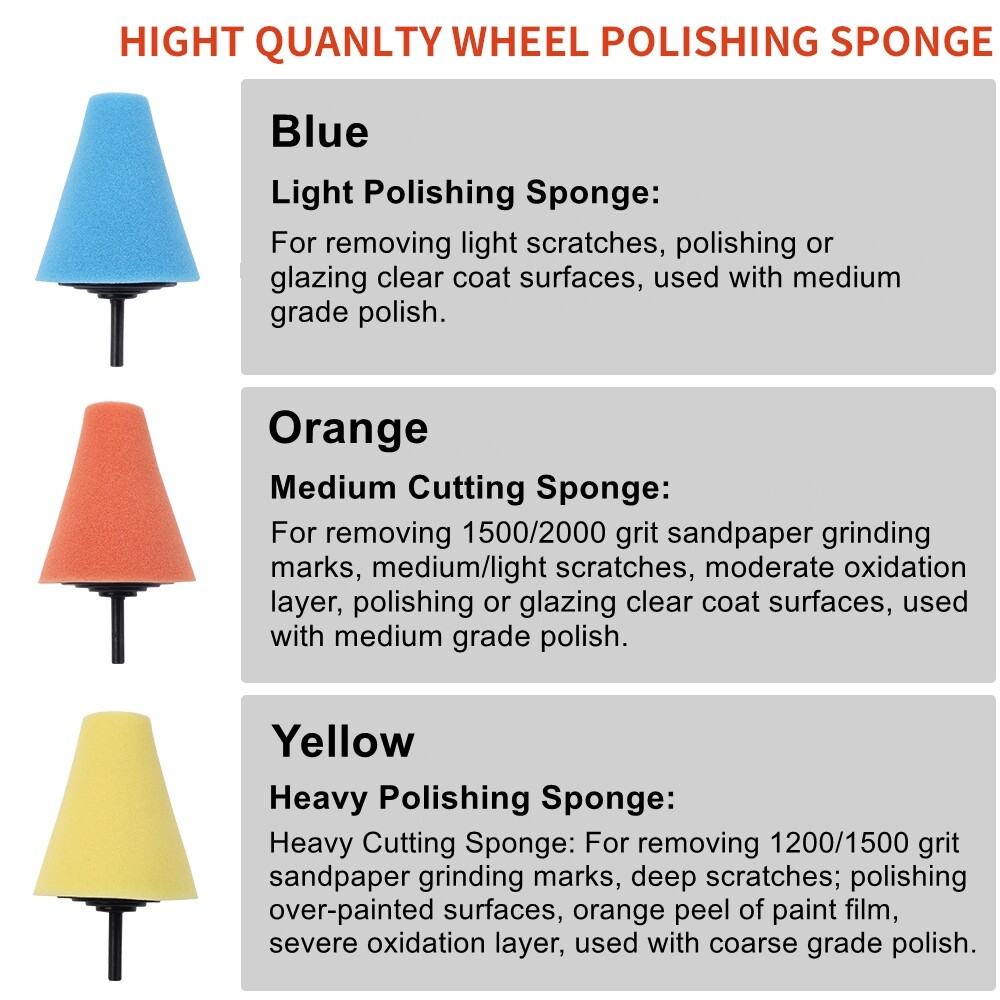 Foam Drill Polishing Cone Ball Pads Kit Car Hub Waxing Buffing Wheel Polisher 4″