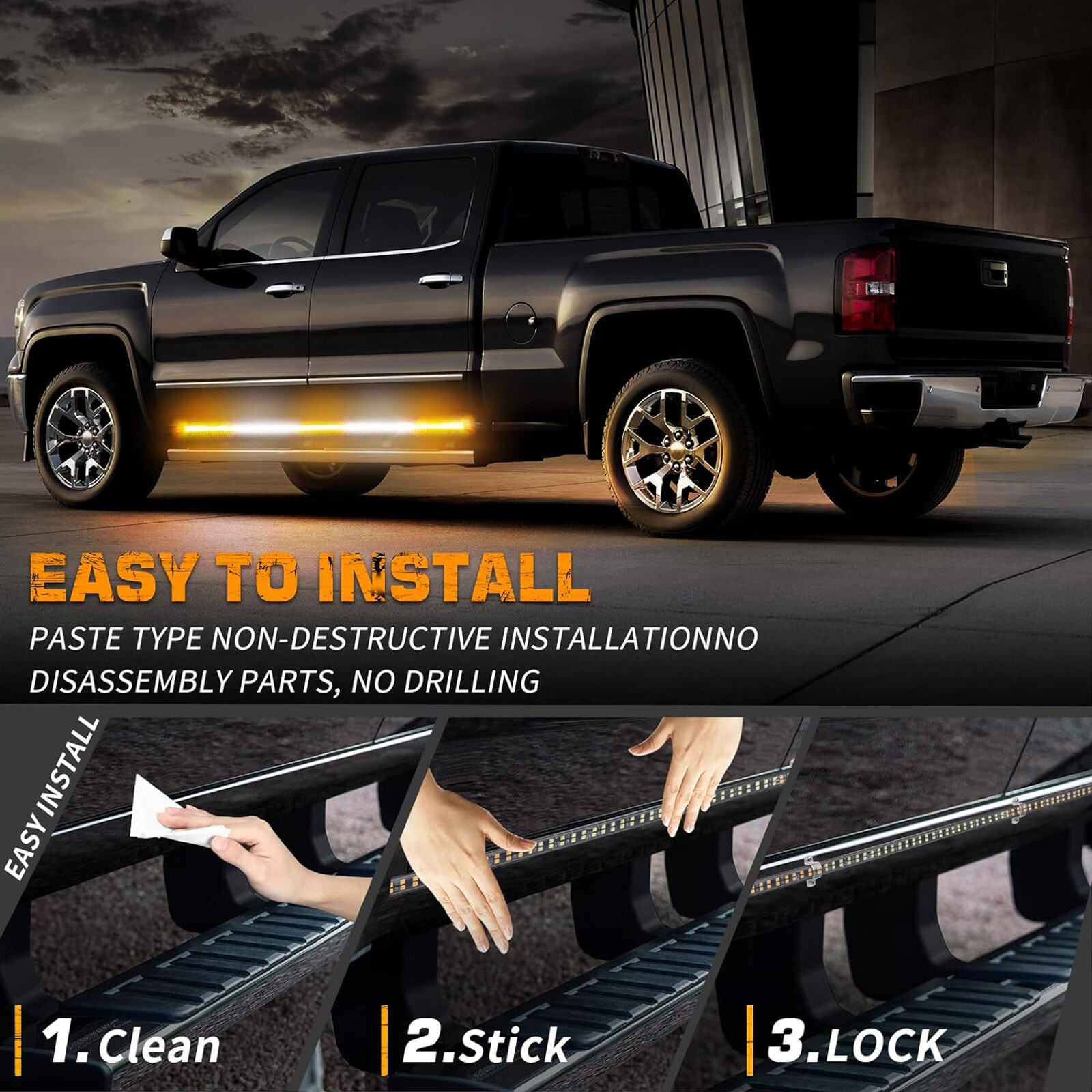 2-in-1 70 inch Emergency Truck Strobe Lights Strip Running Board LED Lights Bar