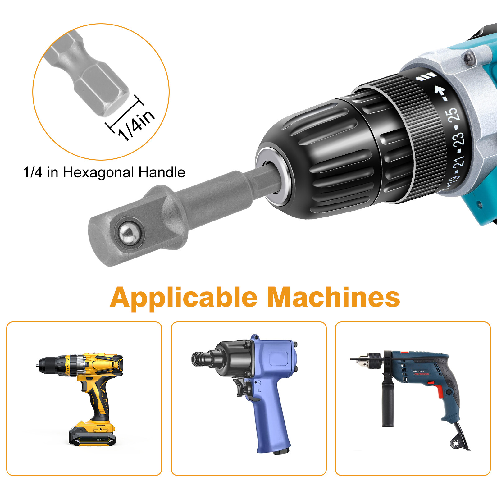 1/2in Car Scissor Jack Adapter & Chrome Vanadium Steel Drive Impact Wrench Tool