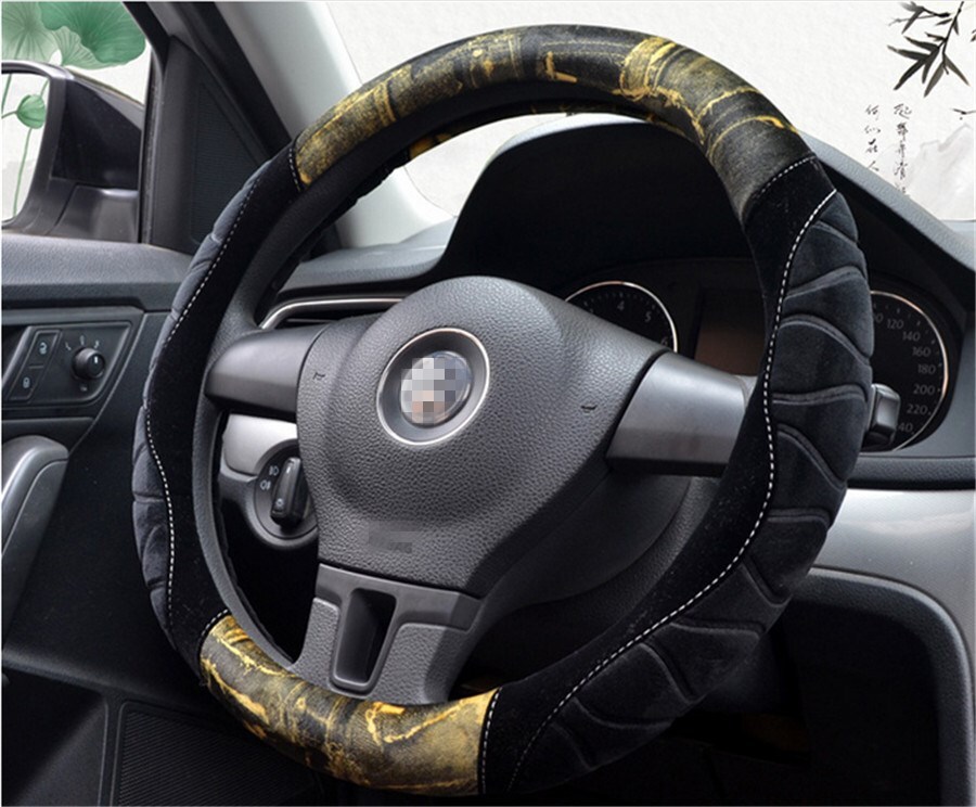 New short plush steering wheel cover flocking car handle warm non-slip for car