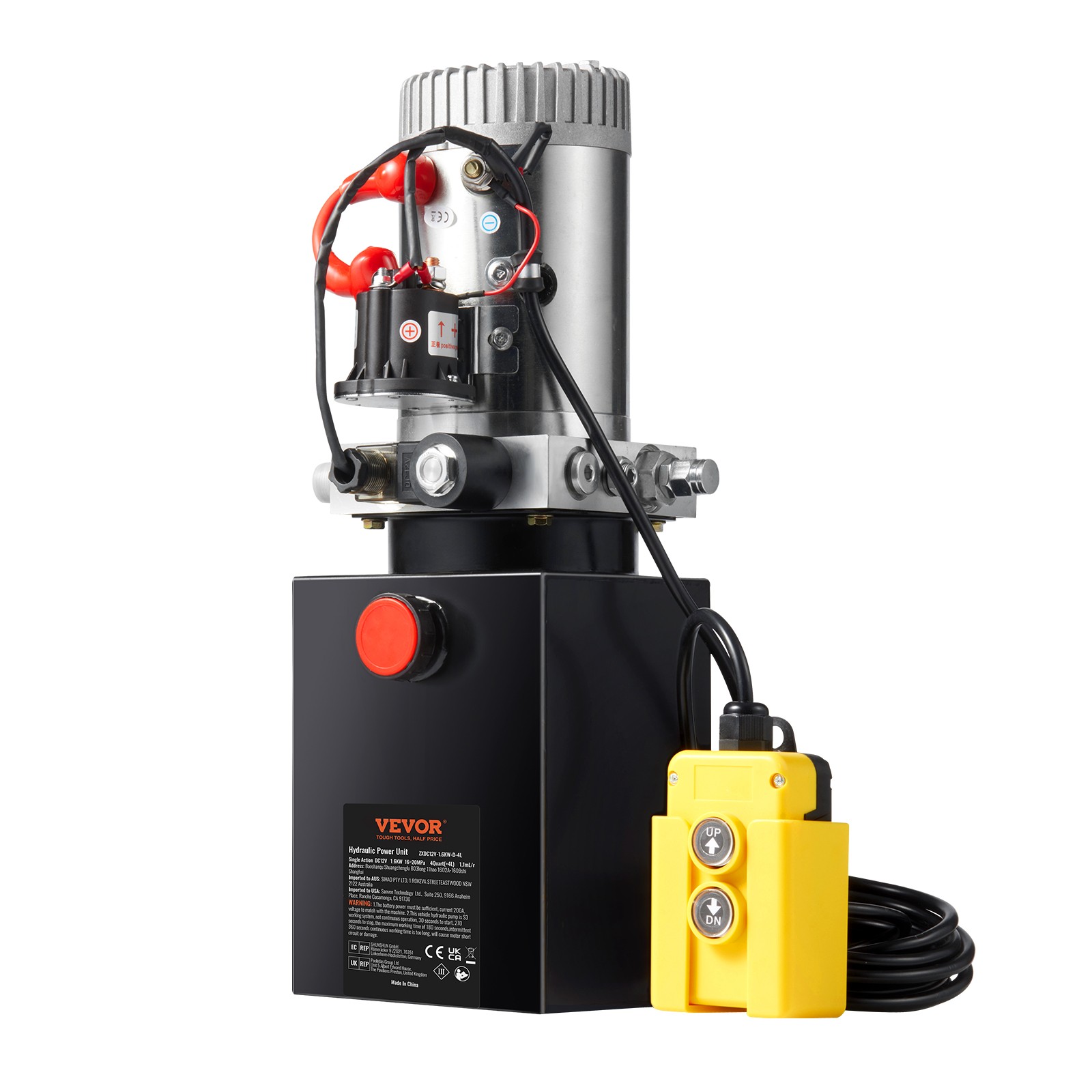 VEVOR Hydraulic Pump 4 Quart Single Acting Dump Trailer Pump Power Unit DC 12V