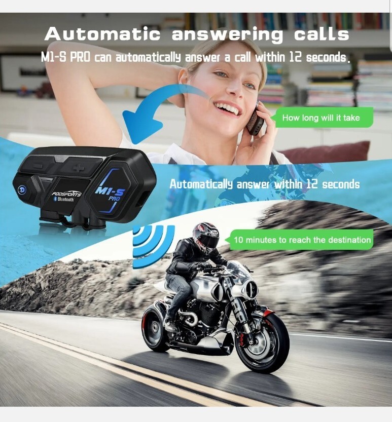 2x M1-S Pro Motorcycle Intercom Bluetooth Headset Helmet Interphone System 2000m
