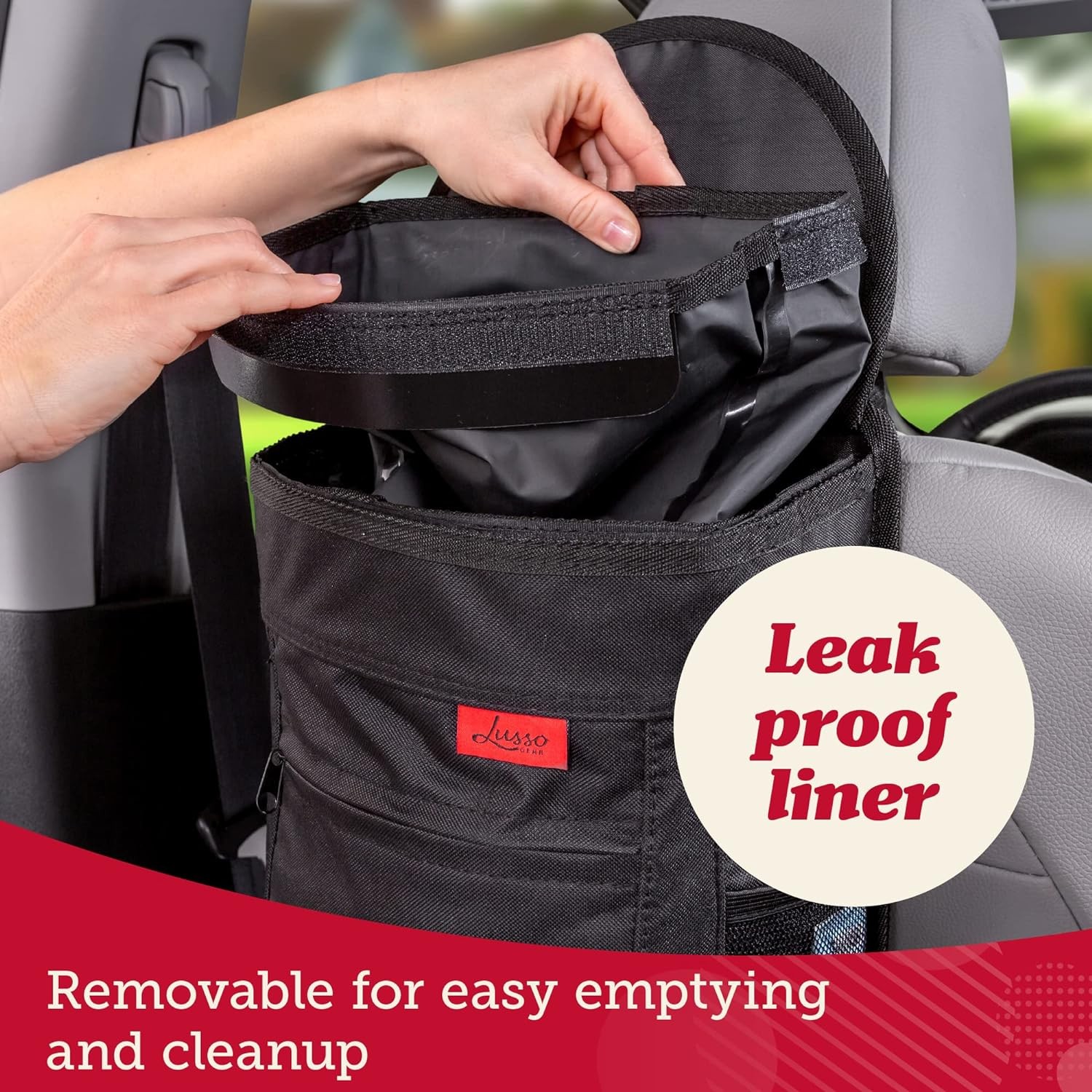 Spill-Proof Car Trash Can Leak-Proof Lid and Removable Liner, Travel Organizer M