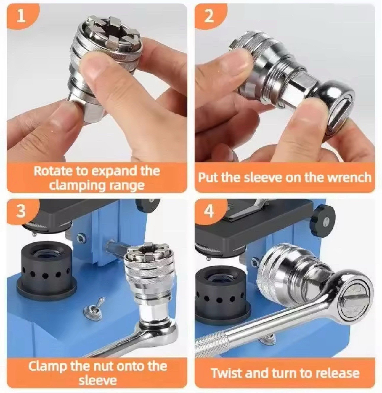 Universal Socket Adapter Set 10-19mm Magic Grip + 3/8” Drill Bit CR-V Steel